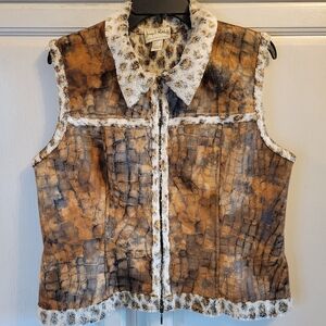 Vintage Joseph Ribkoff Faux Fur Faux Leather Animal Cheetah Print Vest